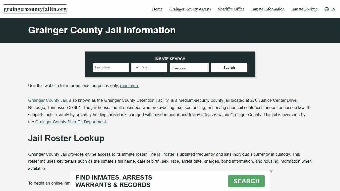 Grainger County, TN Jail Roster, Inmate Info