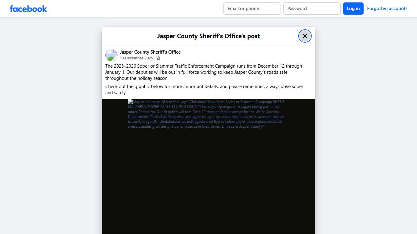 The 2025–2026 Sober or... - Jasper County Sheriff's Office Facebook